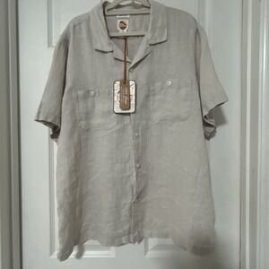 NEW CC California Shirt Mens XL Beige 100% Linen Button Up Short Sleeve Beach